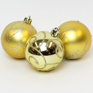 3 كرات شجرة عيد الميلاد باللونين الذهبي والبيج