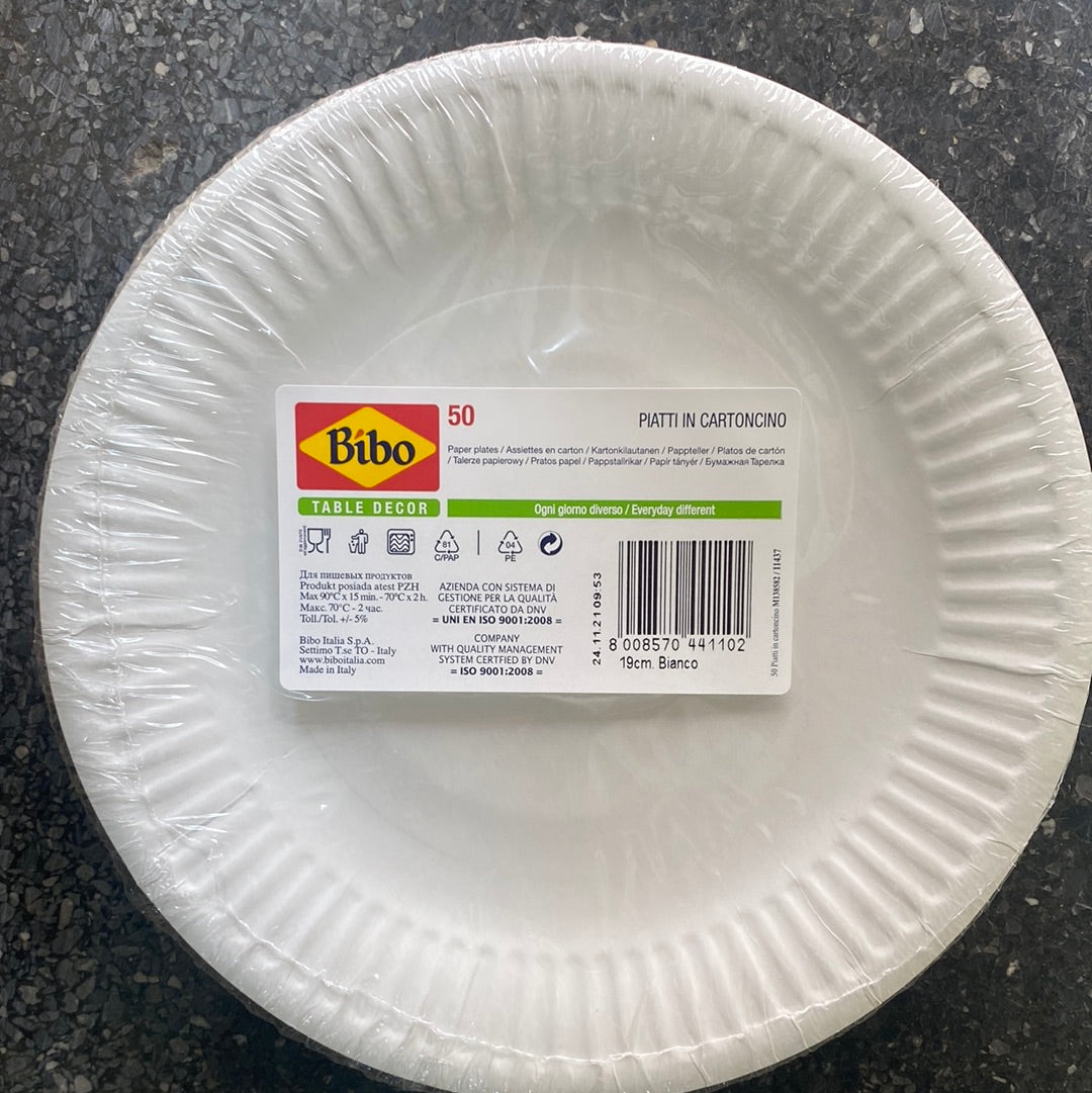 50 White Plastic Plates 19Cm Bibo