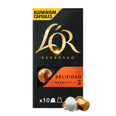 10 Capsules Espresso Delizioso L'OR Compatibles Machines Nespresso (Intensité 5)