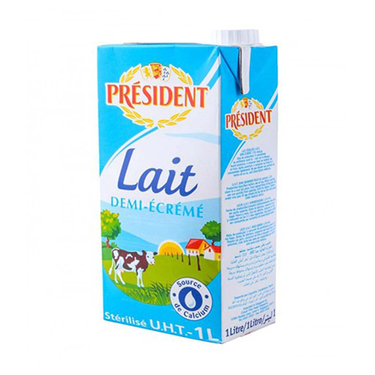 PRESIDENT UHT SEMI-SKIMMED MILK 1L