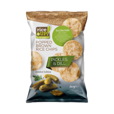 Ultra-Thin Puffed Brown Rice Crisps Pickles &amp; Dill Flavor Rice Up 60g